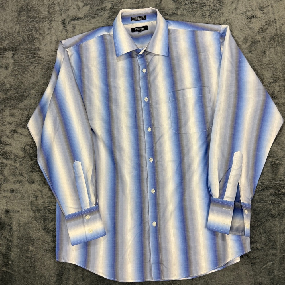 Dámante Button Front Shirt Mens Large Blue Ombre Stripe Long Sleeve - Picture 2 of 8